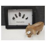 Hematite in Display w/Carved Elephant See Pics