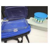 2 Pyrex Baking Dishes & Travel Bag, Tupperware