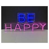 BE HAPPY Newer Neon Sign 28" W Electric