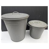 2 Metal Trash Cans with Lids 11.5 to 18" High