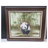 Framed 30 x 26"  Panda Oil On Canvas Signed Art