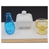 Westmoreland Candy Dish, Blue Vase, Tiffin? Bowl