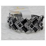 Rhodium over Sterling Silver Black Onyx Ring Sz 7
