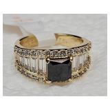 Gold over Sterling Silver Black Sapphire CZ Ring 6