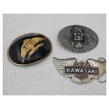 3 Belt Buckles Kawasaki, Indian, Fish