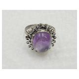 925 Sterling Silver & Amethyst Ring Sz 9.5