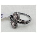 Rhodium over Jewelers Bronze CZ Pink Quartz Ring