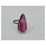925 Sterling Silver Pink Quartz  w Agate Ring S10