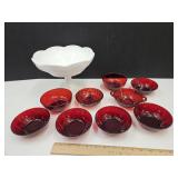 Ruby Red Glass Bowls 4.5" W 1 Nic & 10" Compote