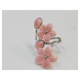 Pink Flower Sterling Silver JVC Ring SZ 6