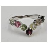Multi Tourmaline Sterling Chevron Ring JVC SZ 8