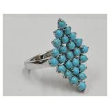 Sleeping Beauty Turquoise Cluster Sterling sz 8