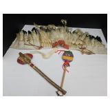 Play Indian Toy Lot Feathers, Hatchet w Rock