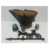 Alum Weather Vane Arrow, Coal Bucket, Insulators