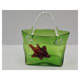 Vintage Hand Blown Art Glass Purse  / Vase 8"h