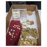 Lot of Costume Jewelry Gold Tone Chains, Earrings