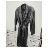 Wilson Black Leather Trench Coat Sz. M w/Liner