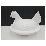 Hen on a Nest 7" L Milk Glass