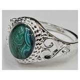 New 925 Silver Green Lava Ring Set SZ 8