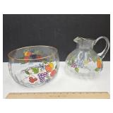 Hand Painted Venetian Fruit Pitcher & Bowl