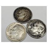 3 Silver Roosevelt Dime Coins, See Dates