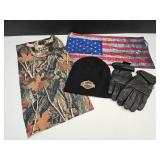 Harley Davidson Gloves,Hat, & 2 Scarves