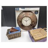 20" Metal Wall Clock & Baskets