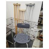 Shower Chair & 3 Pair Crutches Aluminum & Wood