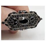 Black Spinel Sterling Silver JVC Ring SZ 6