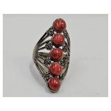 Red Sponge Coral Sterling JVC Ring sz 9