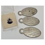 3 F& AM Key Tag & VTG Sterling Silver Masonic Pin