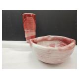 2 signed Ben  (Owen) pottery  8" h & Bowl 9" w