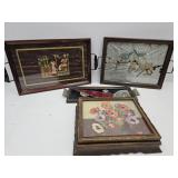 Vintage Trays with Glass & Art & VTG Dresser Box