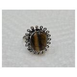 925 Sterling Silver Tigers Eye Ring Sz 9.5