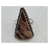 925 Sterling Silver & Agate Ring Sz 7.5