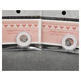 2 Valentines Day NEW 1 Grams .999 Silver Hearts