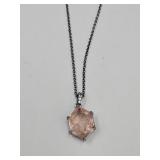 Peach Topaz Pendant on Rhodium Necklace