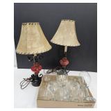 Pair of 22"h Lamps & Wine Glasses