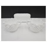 VTG Hobnail Milk Glass Butter Dish, Cream & Sugar