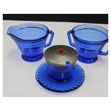 Cobalt Cream, Sugar & Sugar Dish w Lid