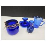 Cobalt Candle Holder, Canister Jar,Creamer+