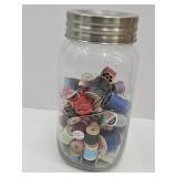 1 Gal Ball Mason with Wooden Sppols of Thread