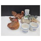 Lot of Duck & Chicken Baskets w/Pfaltzgraff &McCoy