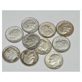 10 Silver Roosevelt Dime Coins