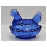 Vintage 3 1/4" L Cobalt Glass Hen on a Nest