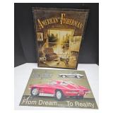 2 Metal Signs Fisherman & Corvette 16" wide