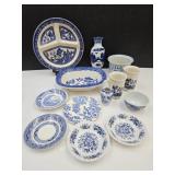 Lg Lot Blue & White Dishes Staffordshire, Willow+