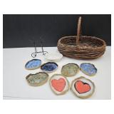 Primitive Decor Pottery Coasters & Basket