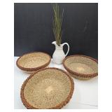 3 Nesting Baskets 14.5" w & Pfaltzgraff Pitcher