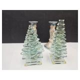Glass Christmas Trees 6.5" H & Candle Holders